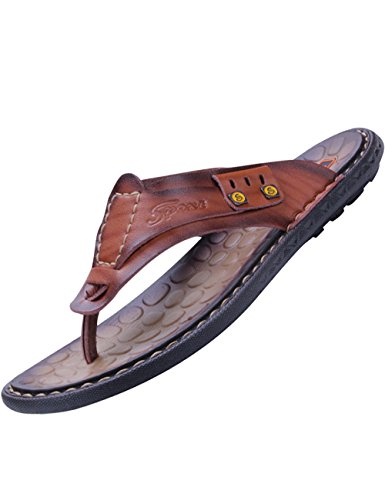 Youlee Herren Sommer rutschfest Hausschuhe Strandschuhe Zehentrenner Sandalen Leder Flip Flops Style 2 Brown EU 43 von Youlee