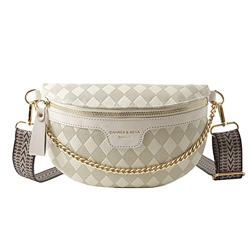 Youlity Crossbody Bag Damen Leder Umhängetasche Breiter Gurt Bauchtasche Vintage Moderne Schultertasche mit Reißverschluss und Abnehmbar Schultergurt Handytasche (Beige Weiß) von Youlity