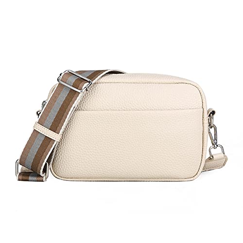 Youlity Damen Breiter Gurt Kleine Leder Umhängetasche mit Breitem Schultergurt Crossbody Bag Handytaschen Handtasche Schultertasche Moderne Taschen (Beige) von Youlity