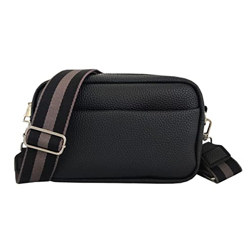 Youlity Damen Breiter Gurt Kleine Leder Umhängetasche mit Breitem Schultergurt Crossbody Bag Handytaschen Handtasche Schultertasche Moderne Taschen (Schwarz) von Youlity