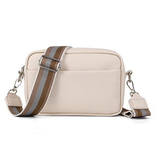 Youlity Damen Kleine Umhängetasche Leder Tasche Crossbody Bag mit Breiter Gurt Moderne Handytaschen Verstellbar Abnehmbar Schultergurt Handtasche Schultertasche (02-Beige) von Youlity