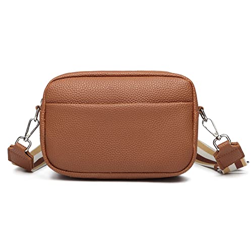 Youlity Damen Kleine Umhängetasche Leder Tasche Crossbody Bag mit Breiter Gurt Moderne Handytaschen Verstellbar Abnehmbar Schultergurt Handtasche Schultertasche (02-Braun) von Youlity