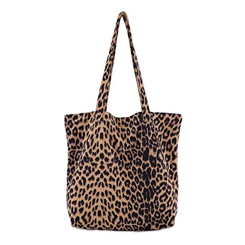 Youlity Damen Leopard Print Handtasche Schultertasche Canvas Große Kapazität Umhängetasche Mode Tasche Shopper Strandtasche Tragetasche Weich für Schule Arbeit Reisen Einkaufen Strand (Leopard) von Youlity