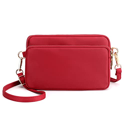 Youlity Damen Umhängetasche Klein Crossbody Bag Nylon Tasche Handytasche mit 3-lagiger Reißverschlusstasche Reisetasche Leicht Strandtasche Geldbörse Handtasche Schultertasche (Rot) von Youlity