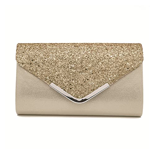 Youlity Damen Umschlag Clutch Tasche Elegante Glitzer Abendtasche Abend Clutches Geldbörse mit Kette Schultergurt Umhängetasche Handtasche für Hochzeit Braut Abschlussball (Gold) von Youlity