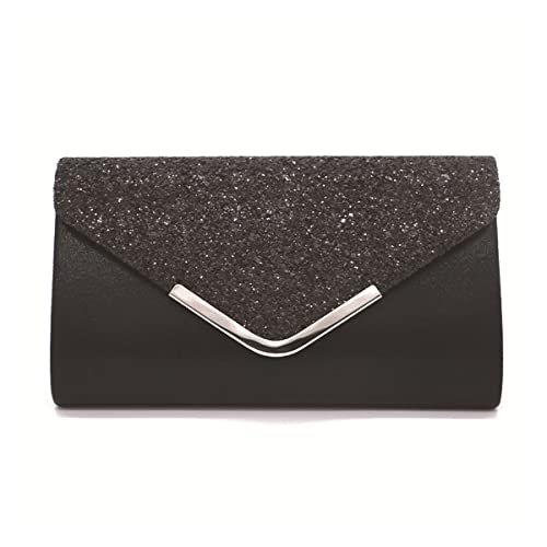 Youlity Damen Umschlag Clutch Tasche Elegante Glitzer Abendtasche Abend Clutches Geldbörse mit Kette Schultergurt Umhängetasche Handtasche für Hochzeit Braut Abschlussball (Schwarz) von Youlity