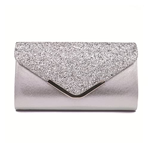 Youlity Damen Umschlag Clutch Tasche Elegante Glitzer Abendtasche Abend Clutches Geldbörse mit Kette Schultergurt Umhängetasche Handtasche für Hochzeit Braut Abschlussball (Silber) von Youlity