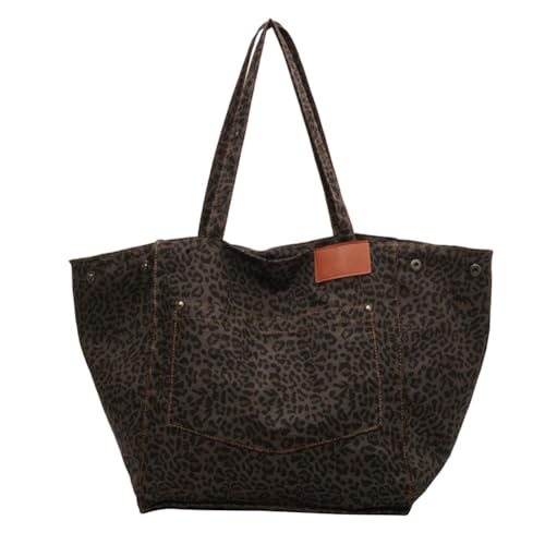 Youlity Tote Bag Damen Canvas Tasche Groß Schultertasche Shopper Handtasche Leopardendruck Umhängetasche Hobo Laptop Tasche für Alltag Büro Schulausflug Einkauf (Schwarz) von Youlity