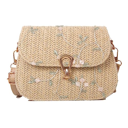 Youlity Umhängetasche Damen Stroh Crossbody Tasche Sommer Strandtasche Handgewebt Rattantasche Klein Handtaschen Geldbörse für Reise Arbeit Strand Täglicher Outdoor Schule (Khaki) von Youlity