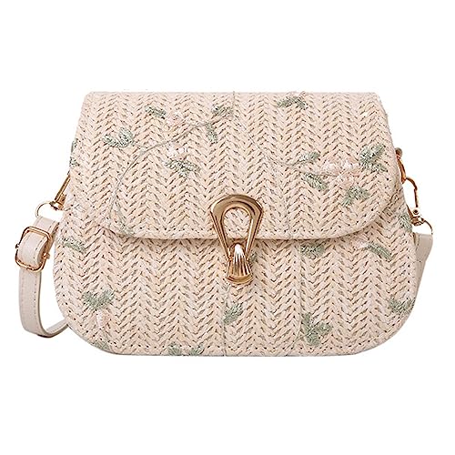 Youlity Umhängetasche Damen Stroh Crossbody Tasche Sommer Strandtasche Handgewebt Rattantasche Klein Handtaschen Geldbörse für Reise Arbeit Strand Täglicher Outdoor Schule (Weiß) von Youlity