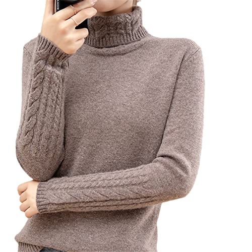 100% Kaschmir Pullover Damen Rollkragen Pullover Sweater Knopf Solide Strickpullover Tops, Deep Khaki, M von Youllyuu