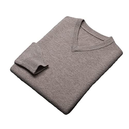 100% Kaschmir V-Ausschnitt Pullover Herren Dicker Strickpullover Tops Solid Warm Base Shirt, Helles Khaki9, Large von Youllyuu
