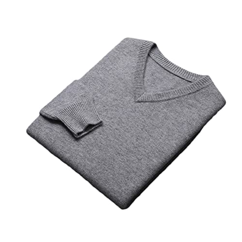 100% Kaschmir V-Ausschnitt Pullover Herren Dicker Strickpullover Tops Solid Warm Base Shirt, Hellgrau 9, X-Large von Youllyuu