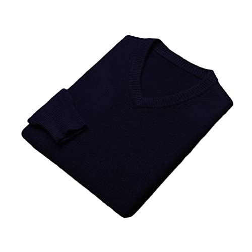 100% Kaschmir V-Ausschnitt Pullover Herren Dicker Strickpullover Tops Solid Warm Base Shirt, marineblau, XX-Large von Youllyuu