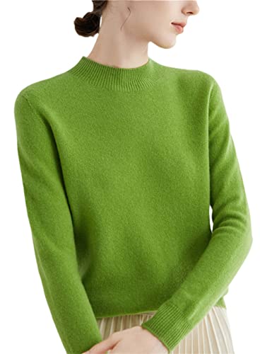 100% Merinowolle Pullover Sweater One-Line Fertig Damen Stehkragen Strickpullover Solid Tops, Obstgn, XL von Youllyuu