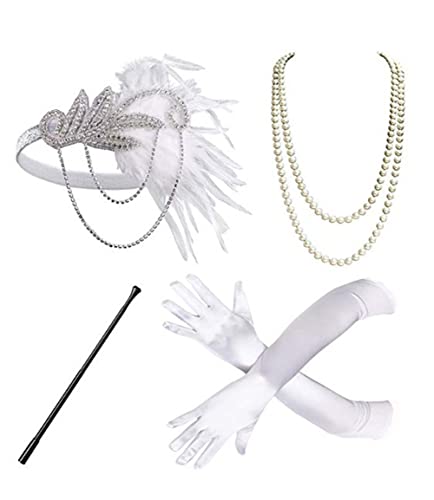 1920er Jahre Flapper Kleid Zubehör Retro Party Stirnband Perlenkette Federband für Hochzeit von Youllyuu