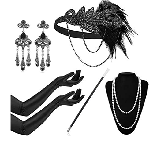 1920er Jahre Flapper Kleid Zubehör Retro Party Stirnband Perlenkette Federband für Hochzeit von Youllyuu