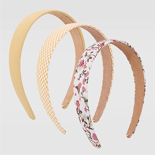 3 Teile/los Floral Stirnbänder Frauen Solide Blume Plaids Haarbänder Set Breite Kopf Wrap Sommer Headwear Gelb von Youllyuu