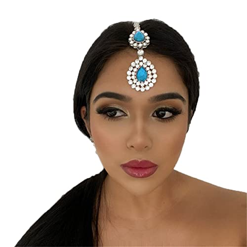 Bohomianisches Diadem mit Fransen, für Damen und Mädchen, Strass, Stirnband, hellblau, silberfarben von Youllyuu