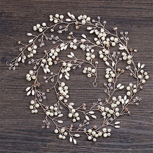 Braut-Stirnband mit Perlen und Kristallen, Roségold, handgefertigt, Haarschmuck Braut-Stirnband mit Perlen und Kristallen, Roségold, handgefertigt, Haarschmuck von Youllyuu