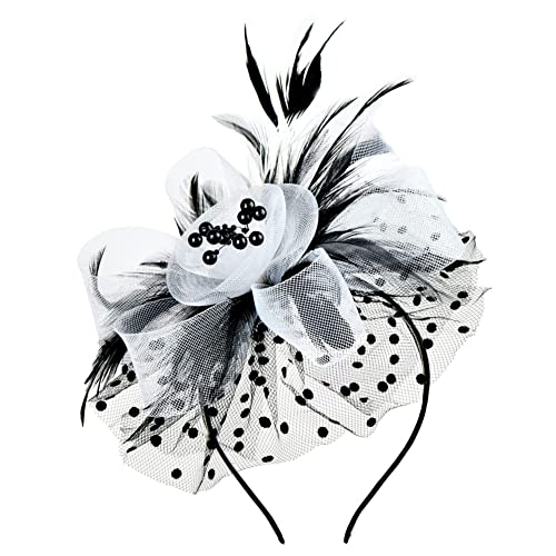 Damen Fascinator, Feder, Blumenmuster, Hochzeit, Party, Blumenmuster, Schleier, Stirnband, Haarnadel von Youllyuu