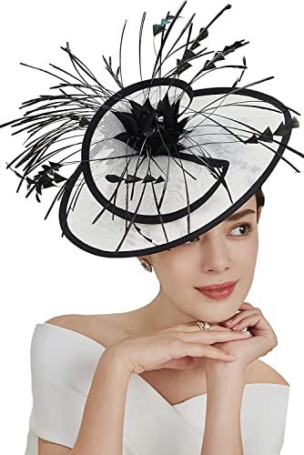 Damen-Fascinator, Hochzeit, Party, Sinamay-Hut, Feder, Blume, Haarspange, Teeparty, Pillbox, Derby-Hut von Youllyuu