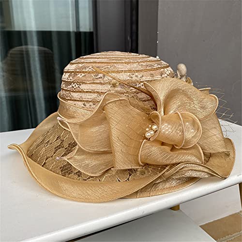 Damen Fascinators Millinery Kirche Hut Schleife Breite Krempe Eimer Hüte Derby Fedora Faltbare Sonnenmütze von Youllyuu