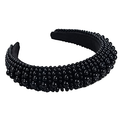 Damen Handgefertigte Perlen Bankett Haarband Barock Schwamm Vollperlen Stirnbänder Haarreifen Kopfbedeckung Schwarz von Youllyuu