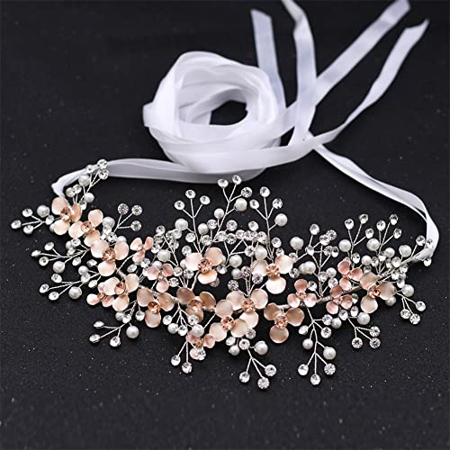 Damen Hochzeitskleid Gürtel Blume Perlen Gürtel Formal Kleid Gürtel Rose Gold Hochzeit Taille Gürtel Weiß von Youllyuu