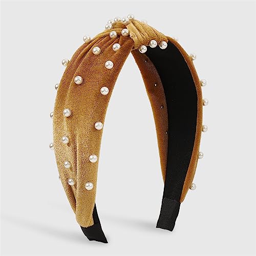 Einfarbig Cord Volle Perlen Topknot Haarbänder Mitte Geknotet Verzierte Stirnbänder Für Frauen Gelb von Youllyuu