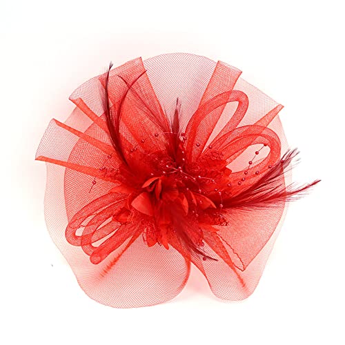 Fascinator-Hut für Damen, Blume, Netzbänder, Federn, Fedoras, Hut, Clip, Stirnband, Cocktail, Headwewar von Youllyuu