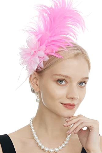 Fascinator für Damen, 1920er-Jahre, Feder, Haarband, Teeparty, Blume, Kopfbedeckung von Youllyuu