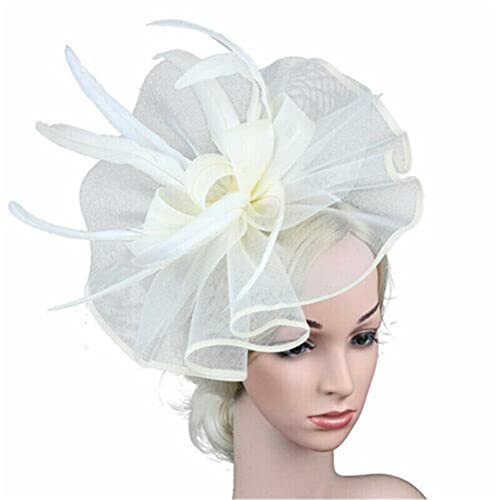 Fascinator für Damen, große Blume, Haarspange, Federn, Zylinderhut, Hochzeitsrennen, Stirnbänder von Youllyuu