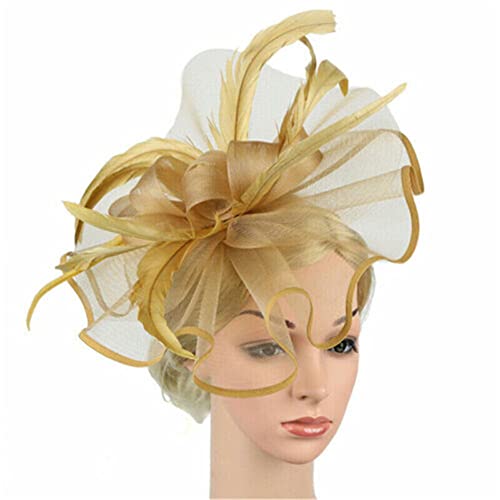 Fascinator für Damen, große Blume, Haarspange, Federn, Zylinderhut, Hochzeitsrennen, Stirnbänder von Youllyuu