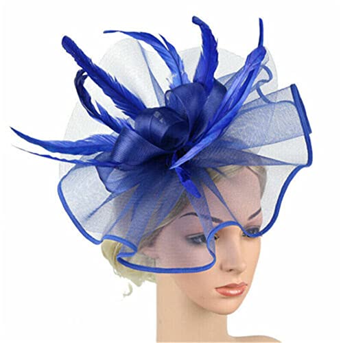 Fascinator für Damen, große Blume, Haarspange, Federn, Zylinderhut, Hochzeitsrennen, Stirnbänder von Youllyuu