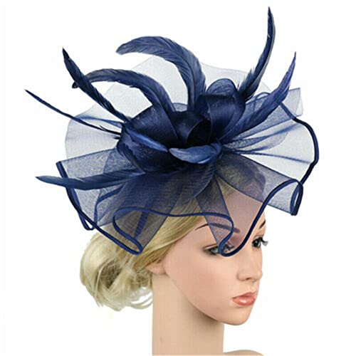 Fascinator für Damen, große Blume, Haarspange, Federn, Zylinderhut, Hochzeitsrennen, Stirnbänder von Youllyuu