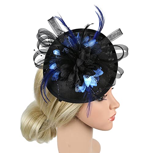 Feder-Fascinator, Hut, Mesh, Blume, Phillbox, Heaband mit Clip, Derby-Party-Haarschmuck von Youllyuu