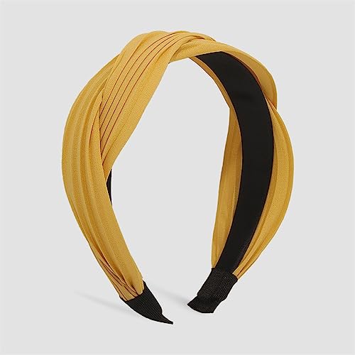 Frauen Mädchen Kreuz Knoten Haarbänder Soild Farbe Anti-Rutsch Haar Hoop Vintage Haar Zubehör Lünette Headwear Gelb von Youllyuu