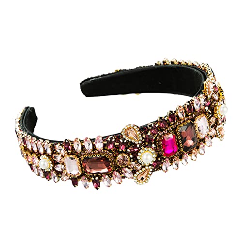 Youllyuu Voller Kristall Barock Strass Stirnband Frauen Bunte Breite Haarband Haar Hoop Haar Zubehör FG528-Pink von Youllyuu