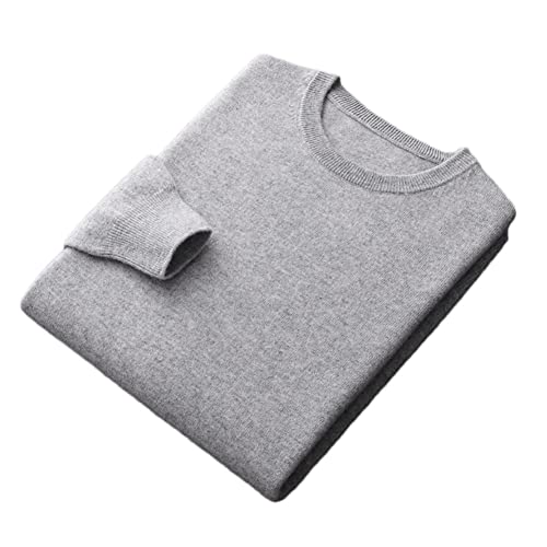 Herren 100% Kaschmir Rundhals Pullover Pullover Langarm Solid Strickpullover, Hellgrau 9, Medium von Youllyuu