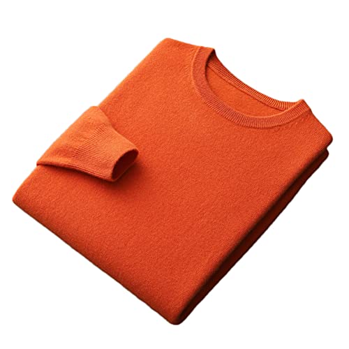Herren 100% Kaschmir Rundhals Pullover Pullover Langarm Solid Strickpullover, Orange, Large von Youllyuu