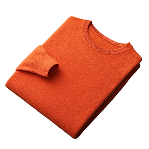 Herren 100% Kaschmir Rundhals Pullover Pullover Langarm Solid Strickpullover, Orange, Small von Youllyuu