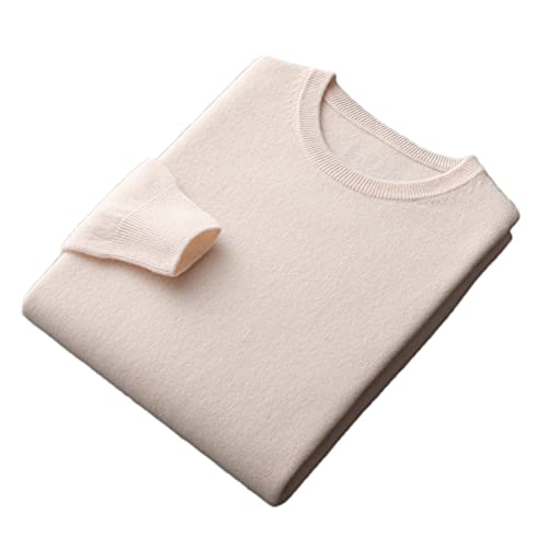 Herren 100% Kaschmir Rundhals Pullover Pullover Langarm Solid Strickpullover, beige, XXXL von Youllyuu