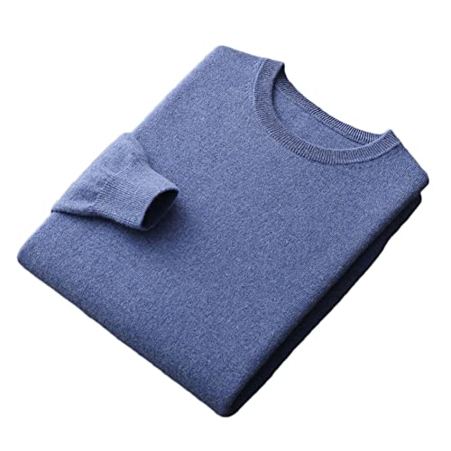 Herren 100% Kaschmir Rundhals Pullover Pullover Langarm Solid Strickpullover, blau, Small von Youllyuu