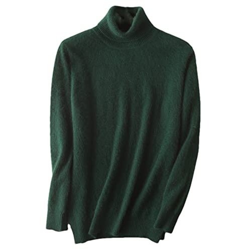 Herren 100% Nerz Kaschmir Strick Rollkragen Pullover Große Größe Casual Pullover Solid Base Shirt, Dark Gn, Large von Youllyuu