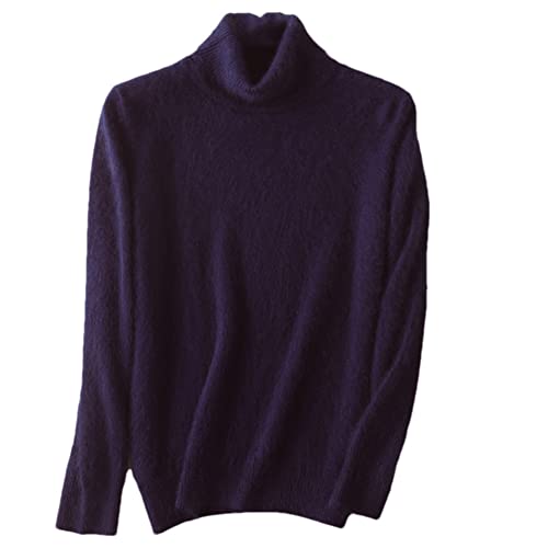 Herren 100% Nerz Kaschmir Strick Rollkragen Pullover Große Größe Casual Pullover Solid Base Shirt, violett, X-Large von Youllyuu