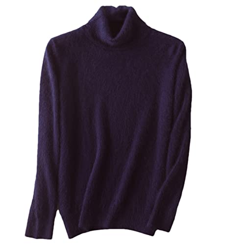 Herren 100% Nerz Kaschmir Strick Rollkragen Pullover Große Größe Casual Pullover Solid Base Shirt, violett, XXXL von Youllyuu