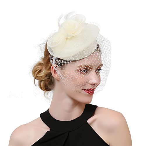 Hochzeit Kirche Feder Hut Mesh Kopfschmuck Frauen Mädchen Mesh Fascinatoren Hut Cocktail Party Stirnband von Youllyuu