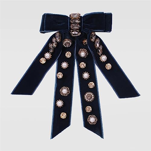 Lange Schleife Haarnadeln Strass Perlen Haarnadel Damen Velours Bowknot Haarspange Haarspange Haarspange Handgemachte Kopfschmuck Blau von Youllyuu