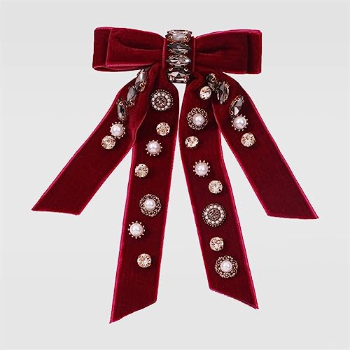 Lange Schleife Haarnadeln Strass Perlen Haarnadel Damen Velours Bowknot Haarspange Haarspange Haarspange Handgemachte Kopfschmuck Rot 3 von Youllyuu